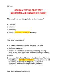 OREGON TATTOO PREP TEST QUESTIONS AND ANSWERS 2026\2027