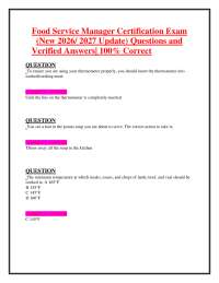 Food Service Manager Certification Exam (New 2026/ 2027 Update) Q&A