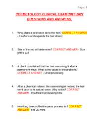 COSMETOLOGY CLINICAL EXAM 2026\2027 QUESTIONS AND ANSWERS.