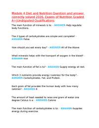Module 4 Diet and Nutrition Question and answer correctly solved 2026, Exams of Nutrition