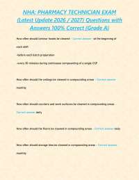 NHA: PHARMACY TECHNICIAN EXAM (Latest Update 2026 / 2027) Questions with Answers 100% Corr
