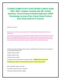 FLORIDA COSMETOLOGY STATE BOARD CLINICAL EXAM (2025- 2026): Complete Test Bank with 250+ V