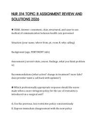 NUR 514 TOPIC 8 ASSIGNMENT REVIEW AND SOLUTIONS 2026