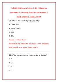 2026 WGU D335 INTRO TO PYTHON OA & PRE-ASSESSMENT: COMPLETE TEST BANK WITH 300+ VERIFIED Q