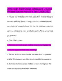 American Red Cross Lifeguard Course Written Exam Practice Test 2026/2027