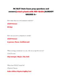 NC BLET State Exam prep questions and answers|actual q-bank with 400+Qs&As|GRADED A+