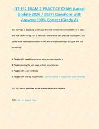 ITE 152 EXAM 2 PRACTICE EXAM (Latest Update 2026 / 2027) Questions with Answers 100% Corre