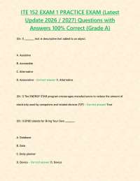 ITE 152 EXAM 1 PRACTICE EXAM (Latest Update 2026 / 2027) Questions with Answers 100% Corre