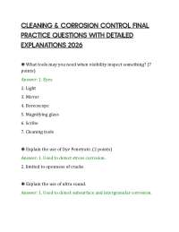 CLEANING & CORROSION CONTROL FINAL PRACTICE QUESTIONS WITH DETAILED EXPLANATIONS 2026