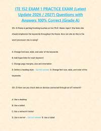 ITE 152 EXAM 1 PRACTICE EXAM (Latest Update 2026 / 2027) Questions with Answers 100% Corre