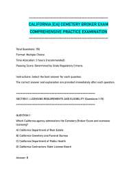 CALIFORNIA [CA] CEMETERY BROKER EXAM COMPREHENSIVE PRACTICE EXAM