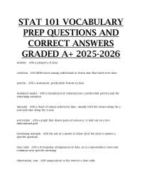 STAT 101 Vocabulary Prep Questions and Correct Answers (Graded A+ 2025–2026)