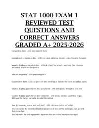 STAT 1000 Exam 1 Reviewed Test Questions and Correct Answers (Graded A+ 2025–2026)