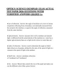 OPTICS SCIENCE OLYMPIAD EXAM ACTUAL TEST PAPER 2026 QUESTIONS WITH VERIFIED ANSWERS