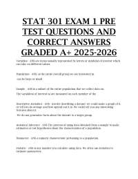 STAT 301 Exam 1 Pre-Test Questions and Correct Answers (Graded A+ 2025–2026)