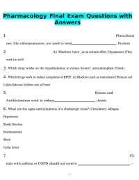 Pharmacology Final Exam Questions with Answers