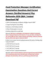 Food Protection Manager Certification Examination Questions And Correct Answers