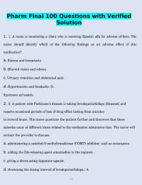 Pharm Final 100 Questions with Verified Solution