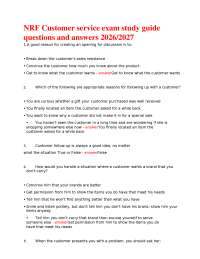 NRF Customer Service Exam Study Guide Questions and Answers 2025/2026 Update Complete Guid