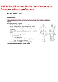 ANP 1106 - Midterm 1 Review: Key Concepts in Anatomy university of ottawa