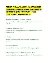 ALPHA PHI ALPHA RISK MANAGEMENT TERMINAL CERTIFICATION EVALUATION COMPLETE QUESTIONS WITH