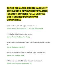 ALPHA PHI ALPHA RISK MANAGEMENT CONCLUDING REVIEW SHEET PRACTICE SOLUTION BUNDLED FULLY VE