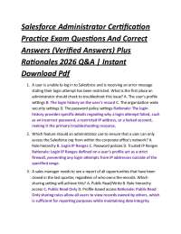 Salesforce Administrator Certification Practice Exam Questions And Correct Answers