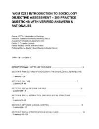 _WGU C273 INTRODUCTION TO SOCIOLOGY OBJECTIVE ASSESSMENT – 200 PRACTICE QUESTIONS WITH VER