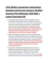 Child Welfare Caseworker Examination Questions And Correct Answers (Verified Answers)