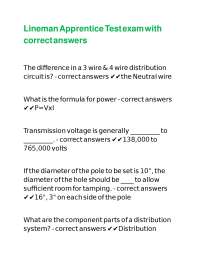 Lineman Apprentice Test exam with correct answers