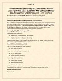 Texas On-Site Sewage Facility (OSSF) Maintenance Provider Licensing ACTUAL EXAM QUESTIONS