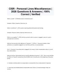 CISR Personal Lines Misc Questions & Answers | 100% Correct Verified 2026