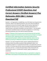 Certified Information Systems Security Professional (CISSP) Questions And Correct Answer