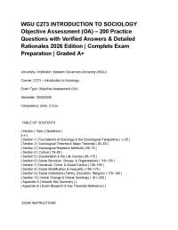 WGU C273 INTRODUCTION TO SOCIOLOGY Objective Assessment (OA) – 200 Practice Questions with