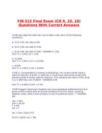 FIN 515 Final Exam (CH 9, 10, 16) Questions With Correct Answers.