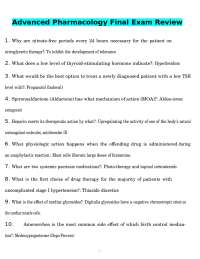 Advanced Pharmacology Final Exam Review
