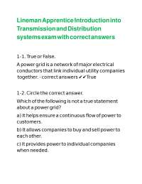 Lineman Apprentice Introduction into Transmission and Distribution systems exam with corre