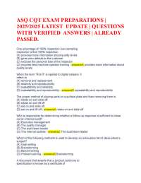 ASQ CQT EXAM PREPARATIONS | 2025/2025 LATEST UPDATE | QUESTIONS WITH VERIFIED ANSWERS