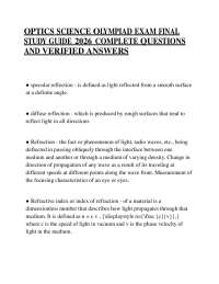 OPTICS SCIENCE OLYMPIAD EXAM FINAL STUDY GUIDE 2026 COMPLETE QUESTIONS AND ANSWERS