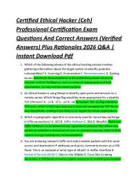 Certified Ethical Hacker (Ceh) Professional Certification Exam Questions