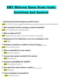 EMT Midterm Exam Study Guide (PDF) | 2026 Questions & Answers