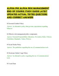 ALPHA PHI ALPHA RISK MANAGEMENT END OF COURSE STUDY GUIDE LATEST UPDATED ACTUAL TESTED QUE