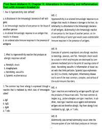 (Test Bank-Midterm II) Chapter 9: Alterations in Immunity and Inflammation Test with Answe