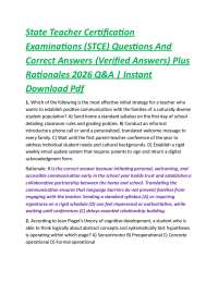 State Teacher Certification Examinations (STCE) Questions And Correct Answers