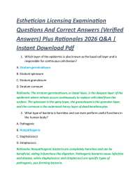 Esthetician Licensing Examination Questions And Correct Answers (Verified Answers)