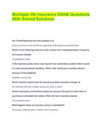 Michigan life insurance EXAM Questions With Solved Solutions