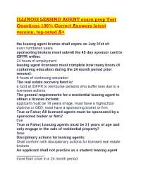 ILLINOIS LEASING AGENT exam prep Test Questions 100% Correct Answers latest version, top-r