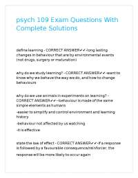 psych 109 Exam Questions With Complete Solutions
