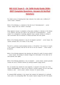 BIO 311C Exam 3 – Dr. SATA Study Guide 2026–2027 | Complete Questions, Answers & Verified