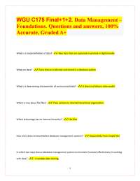 WGU C175 Final+1+2. Data Management – Foundations. Questions and answers, 100% Accurate,